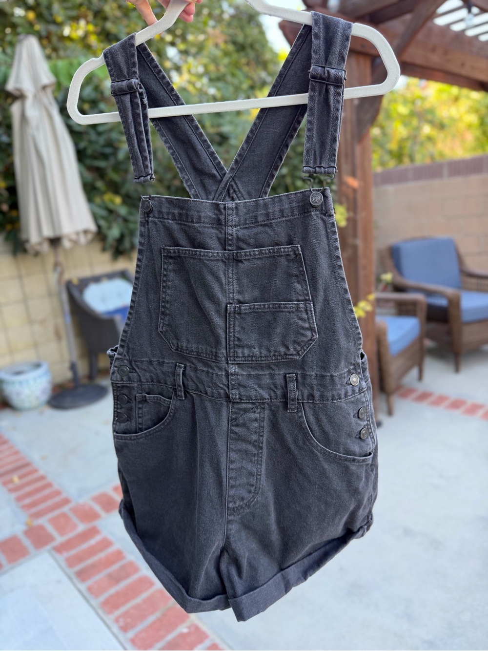 Free People We The Free Ziggy Shortall Black Denim Overalls M